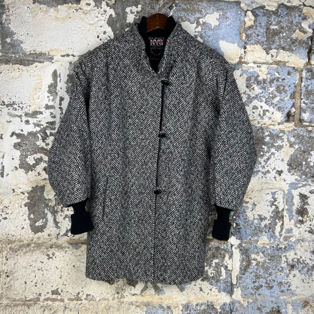 Vintage 80's New York Girl Herringbone Coat Grey Union Made USA Womens 10